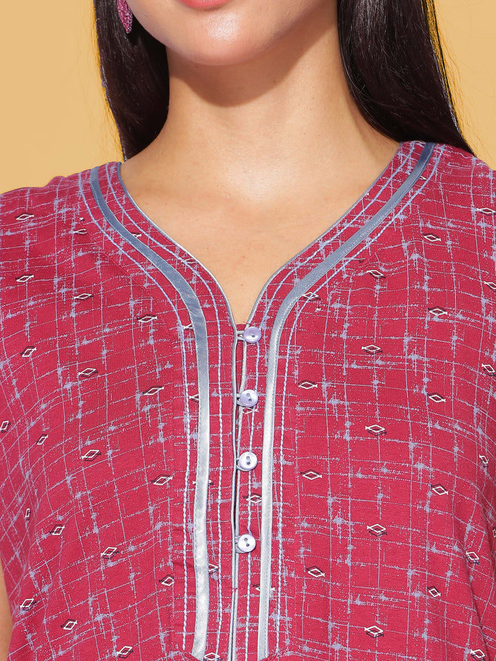 Red Hosiery Cotton Designer Maxi Nighties for Women