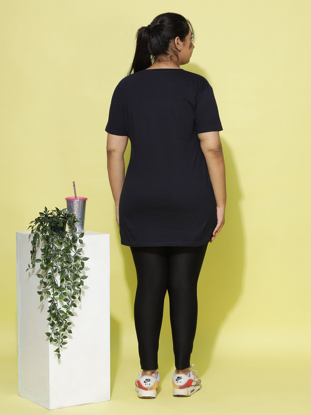 Premium Dark Blue Printed Long T-Shirt for Women