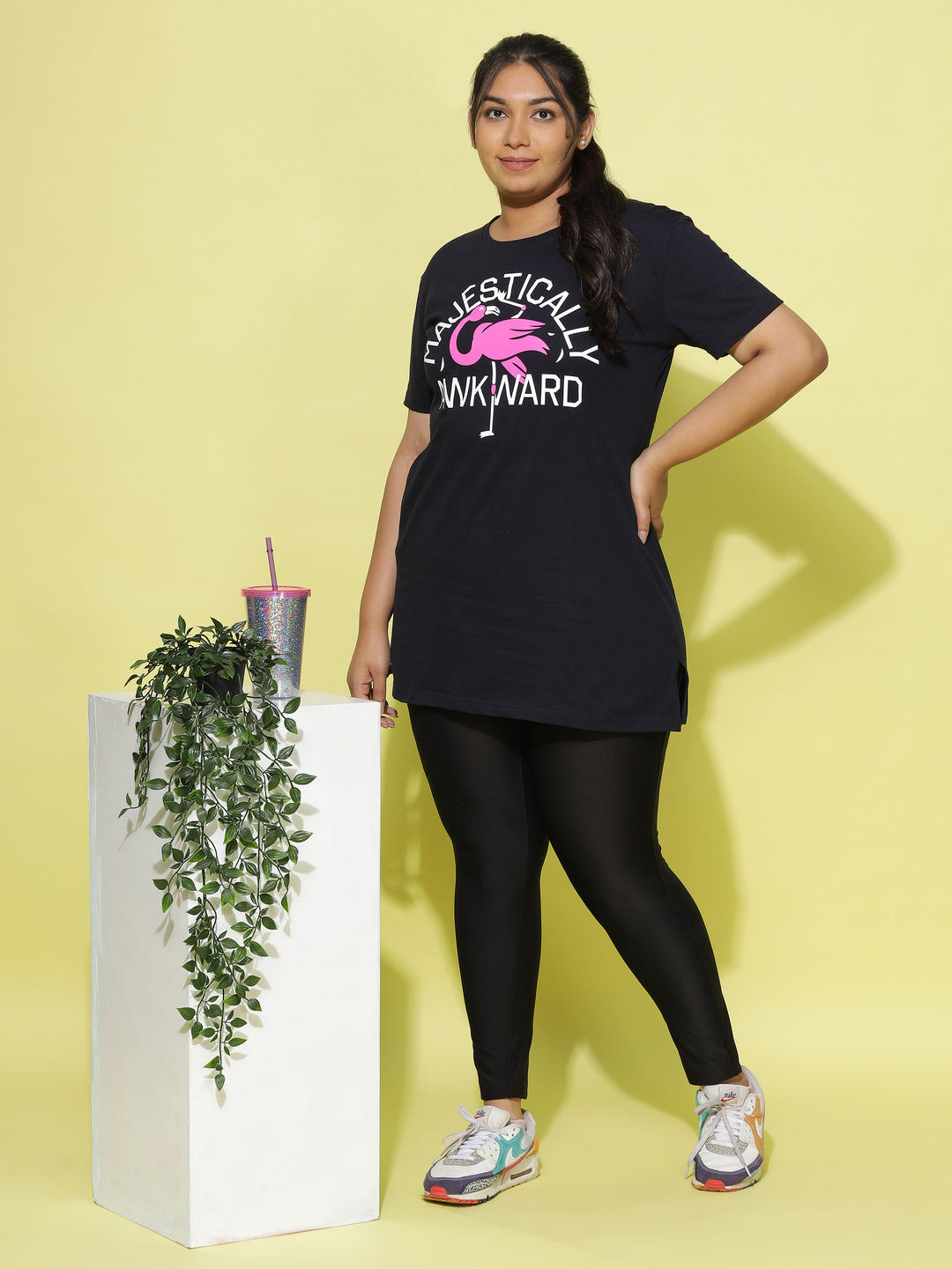 Premium Dark Blue Printed Long T-Shirt for Women