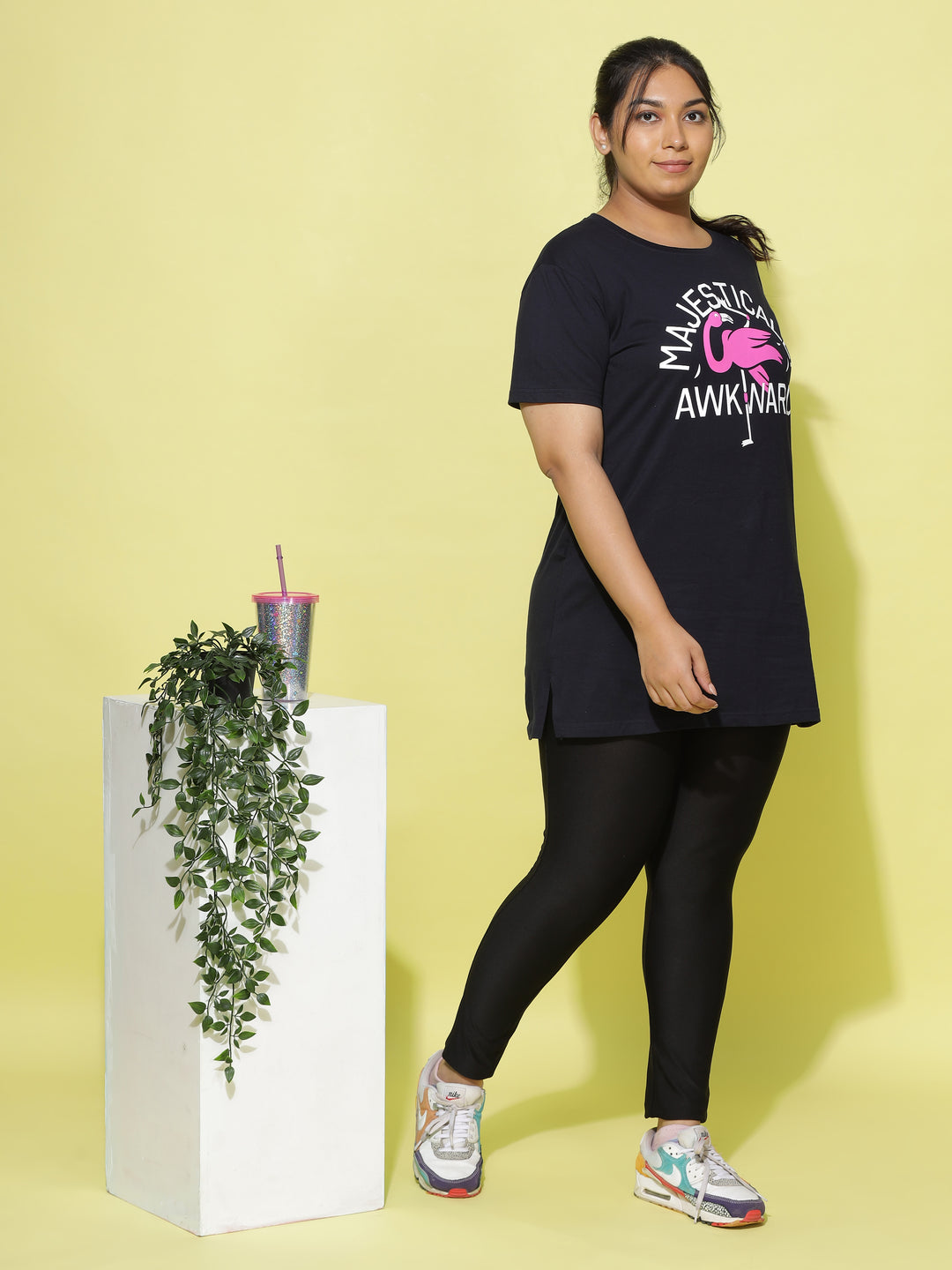 Premium Dark Blue Printed Long T-Shirt for Women