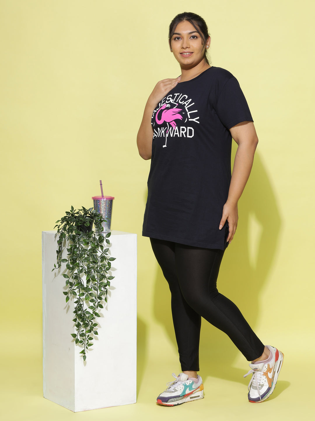 Premium Dark Blue Printed Long T-Shirt for Women