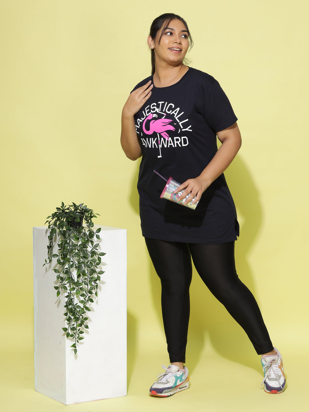 Premium Dark Blue Printed Long T-Shirt for Women