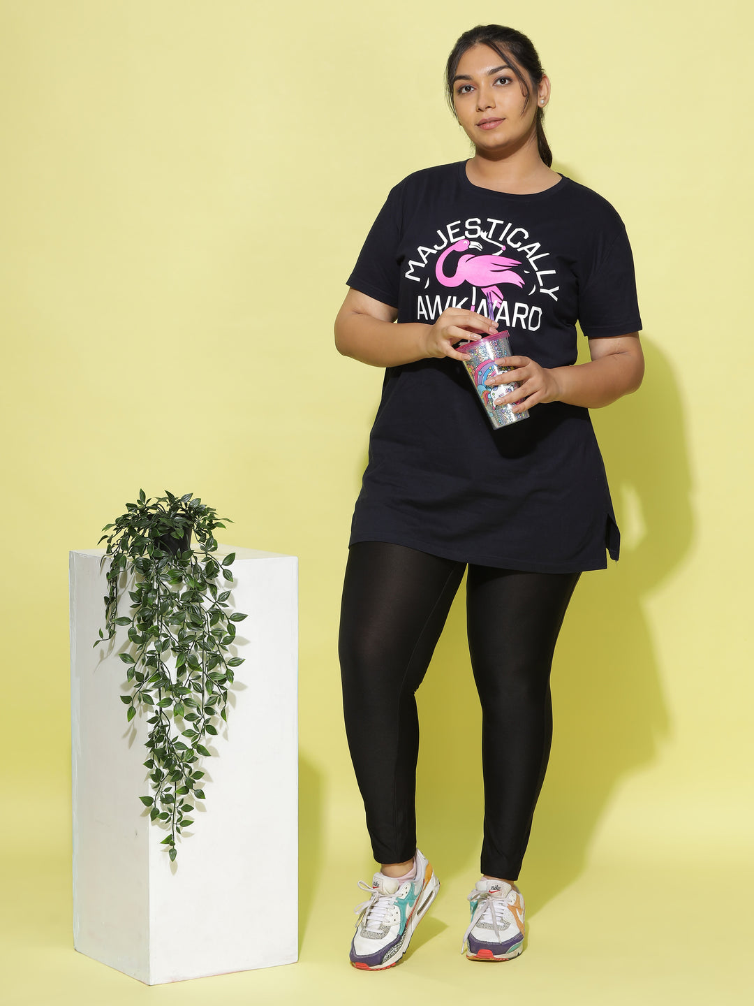 Premium Dark Blue Printed Long T-Shirt for Women