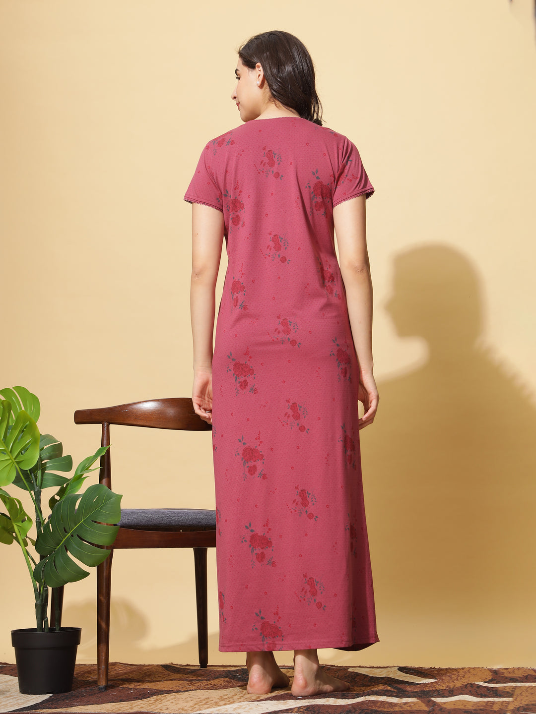 Designer Cotton Blend Ruby Maxi Nighty For Women