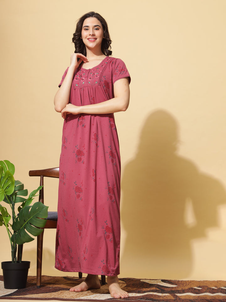 Designer Cotton Blend Ruby Maxi Nighty For Women