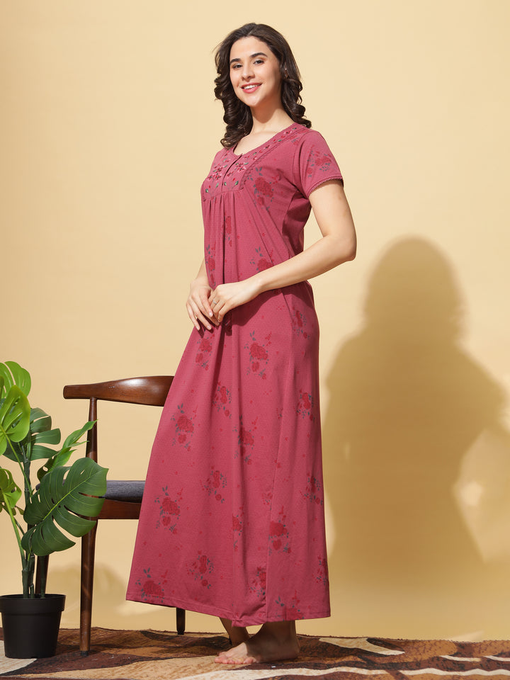 Designer Cotton Blend Ruby Maxi Nighty For Women