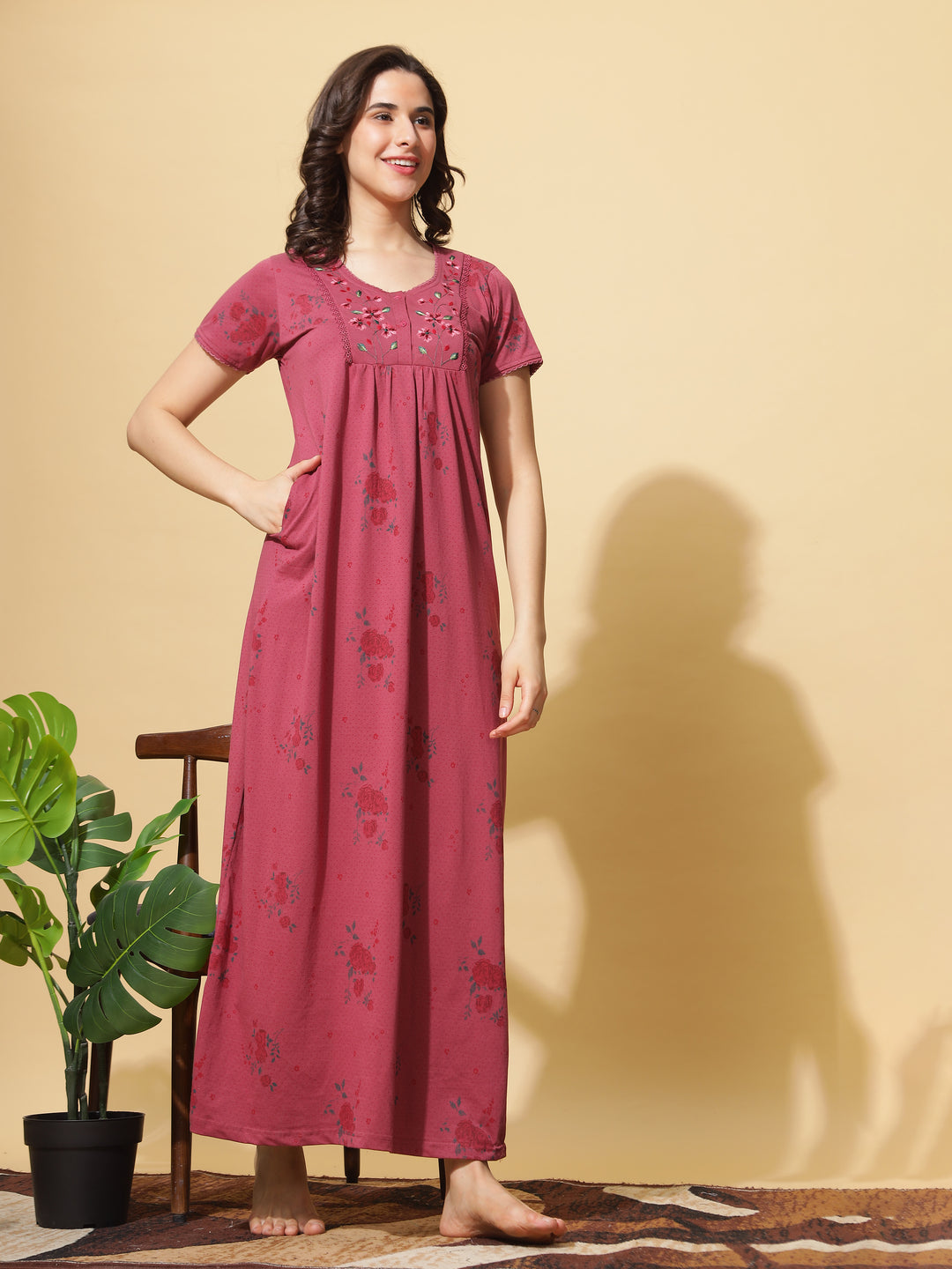 Designer Cotton Blend Ruby Maxi Nighty For Women