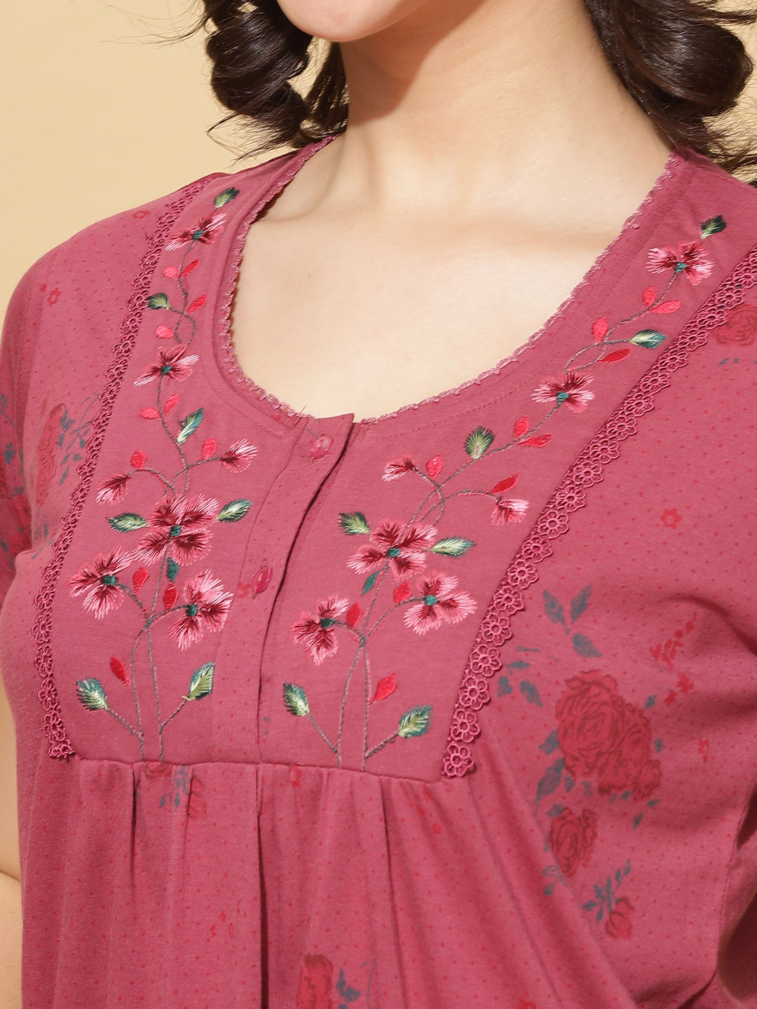 Designer Cotton Blend Ruby Maxi Nighty For Women