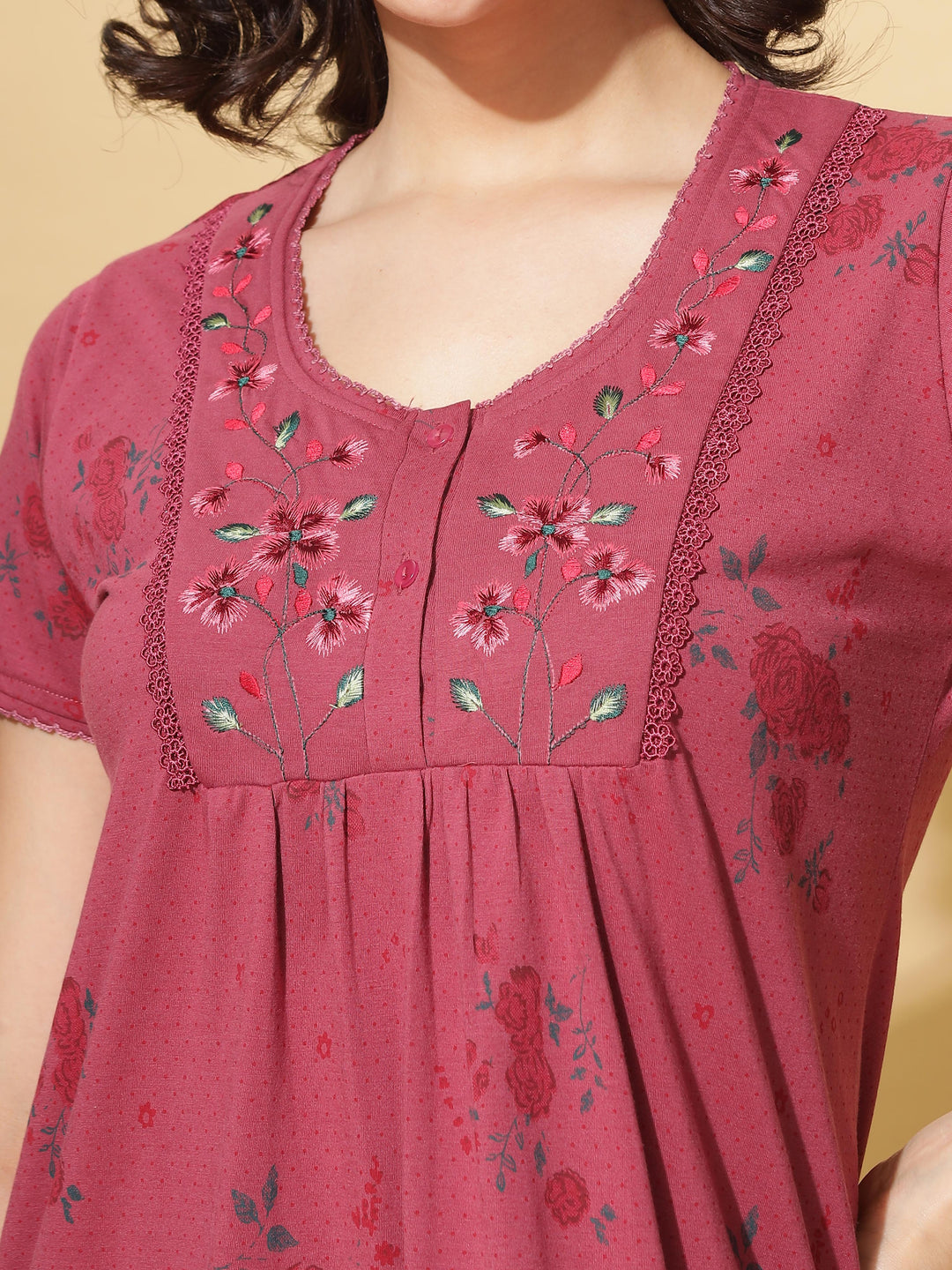 Designer Cotton Blend Ruby Maxi Nighty For Women