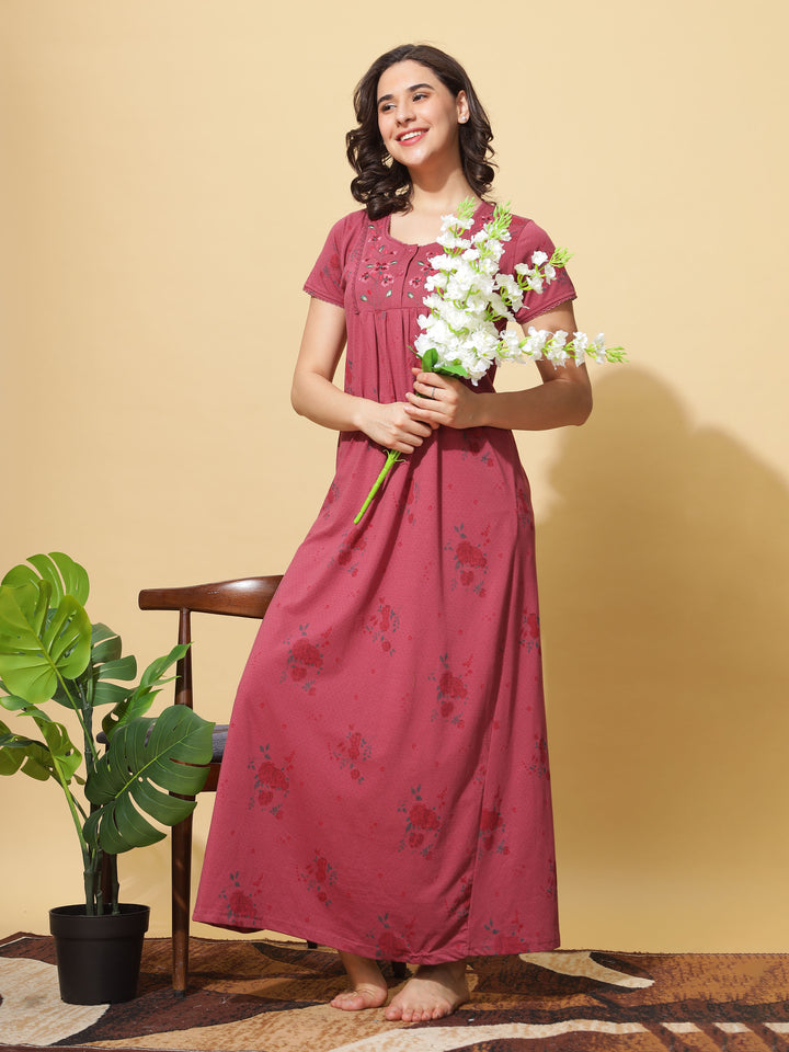 Designer Cotton Blend Ruby Maxi Nighty For Women