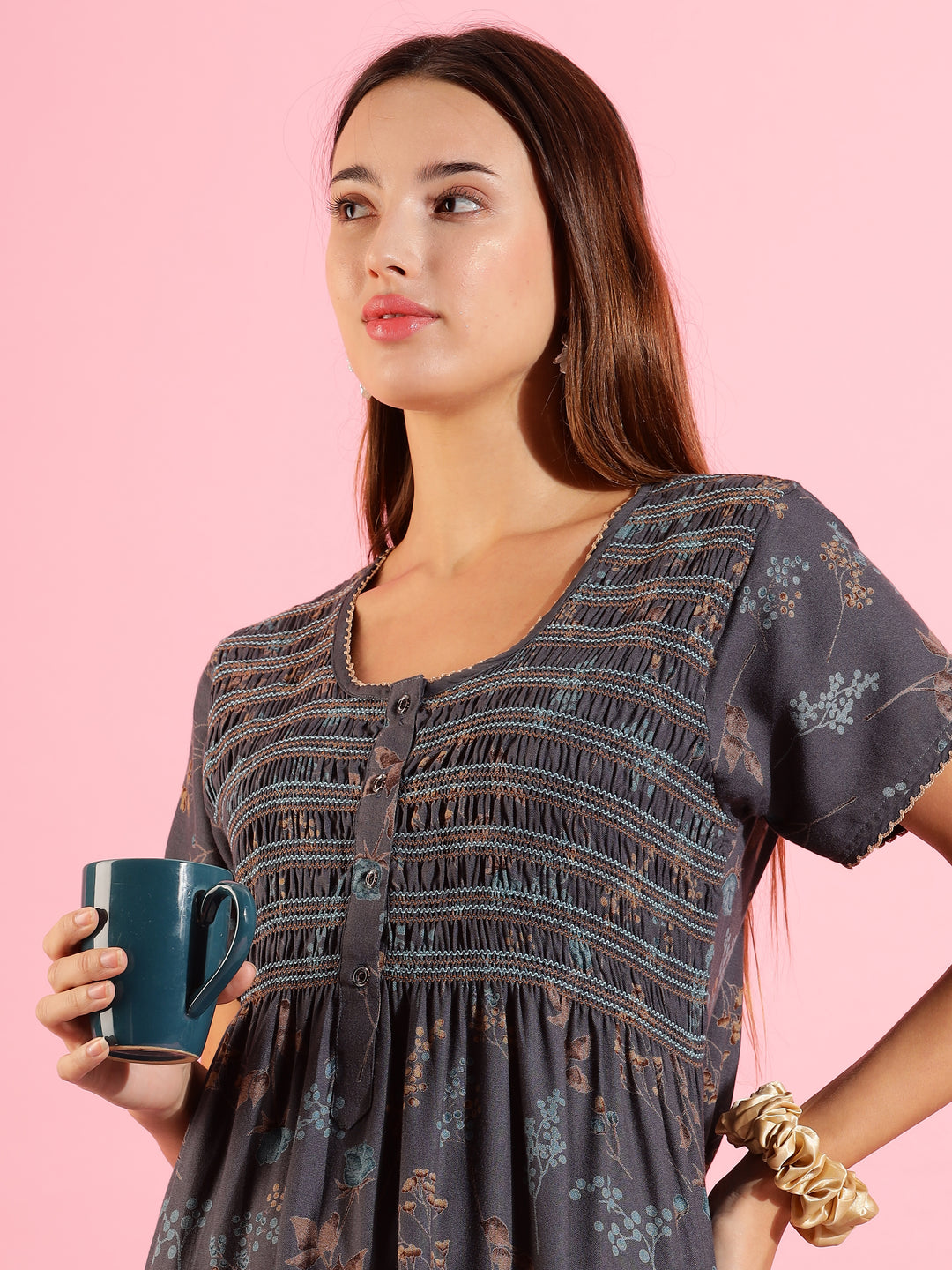 Elegant Deep Grey Maxi Nighty For Women