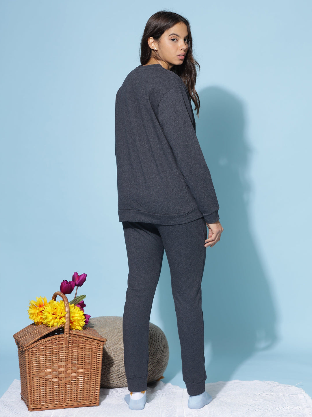 Cotton Charcoal Grey Winter Track Suits For Women