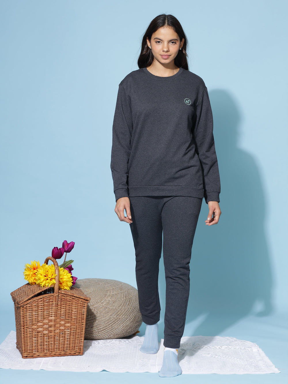 Cotton Charcoal Grey Winter Track Suits For Women