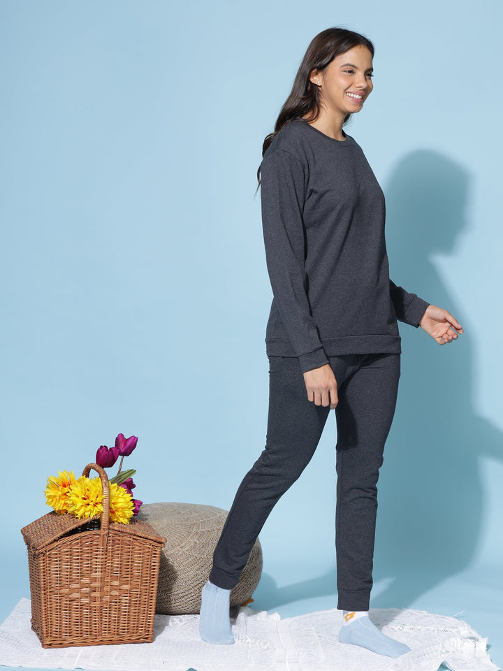 Cotton Charcoal Grey Winter Track Suits For Women