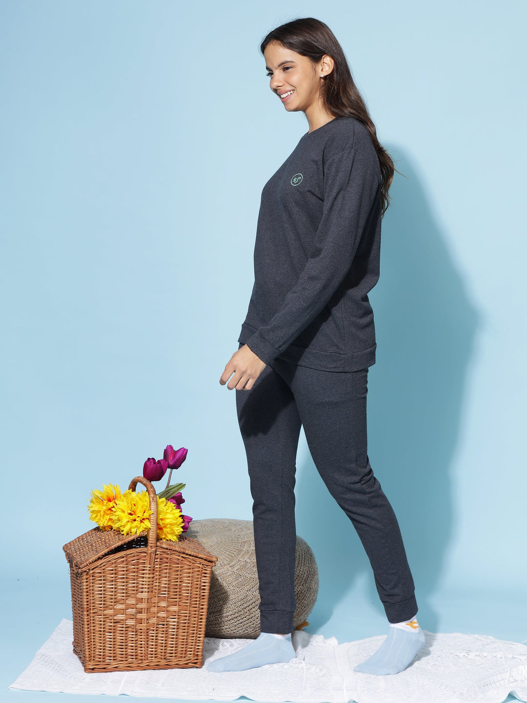 Cotton Charcoal Grey Winter Track Suits For Women