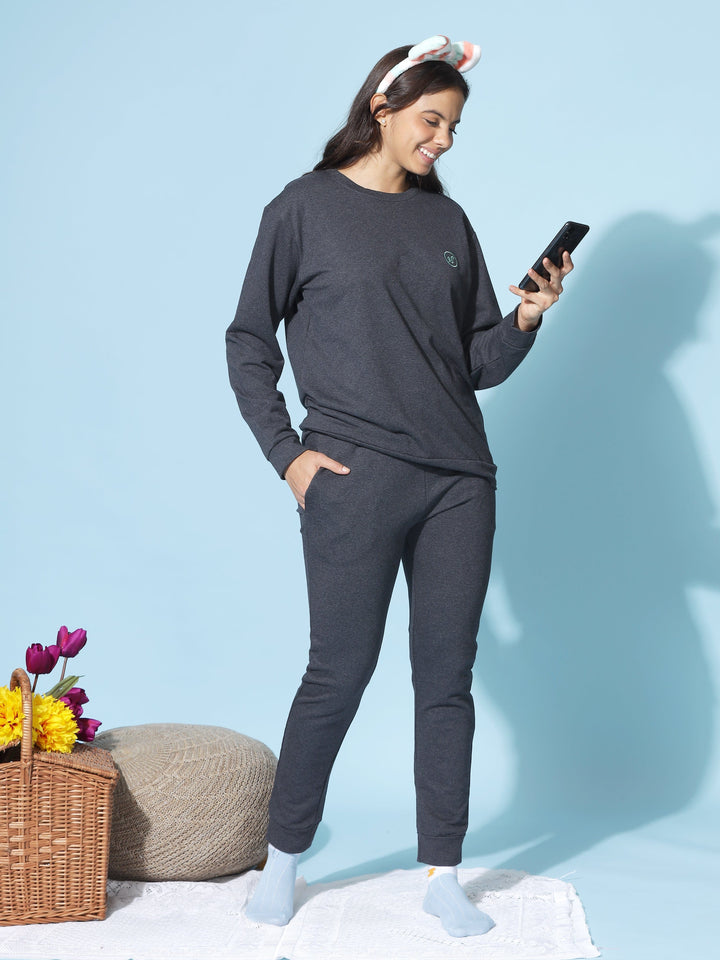 Cotton Charcoal Grey Winter Track Suits For Women