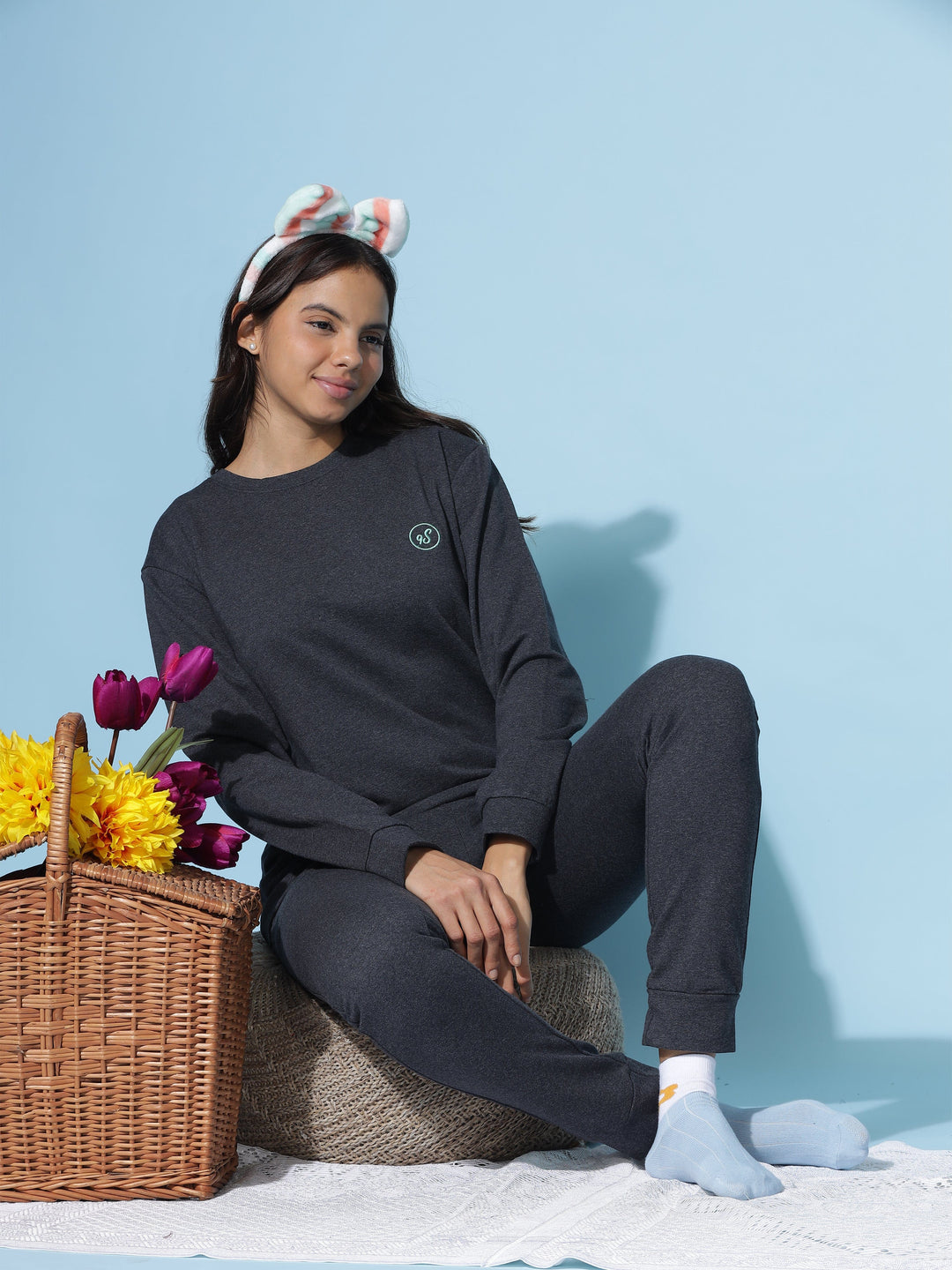 Cotton Charcoal Grey Winter Track Suits For Women