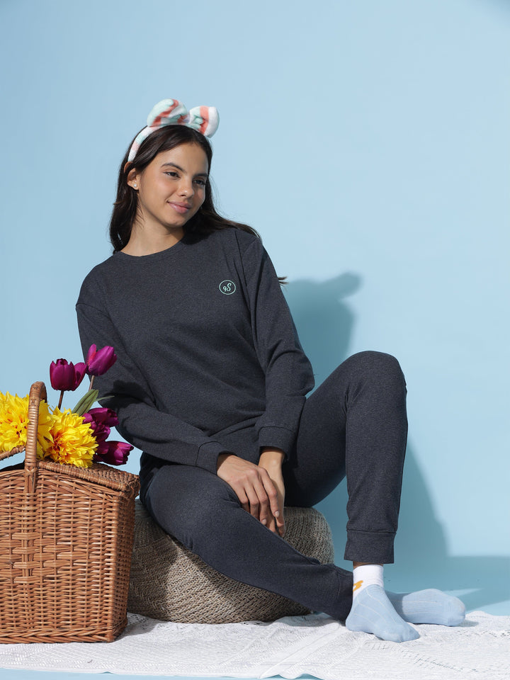 Cotton Charcoal Grey Winter Track Suits For Women