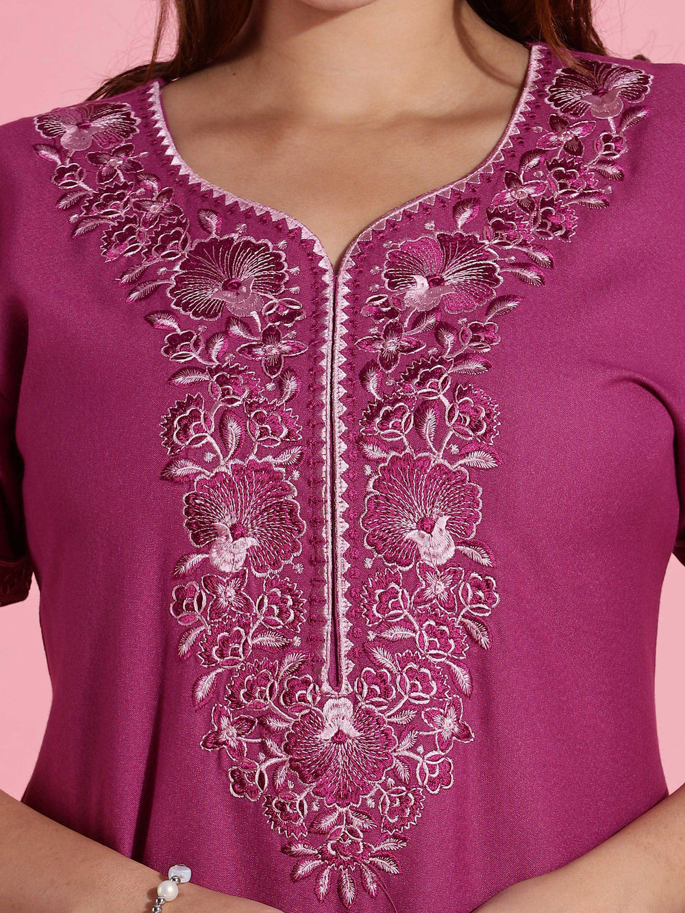 Rose Embroidered Premium Pink Nighty for Women