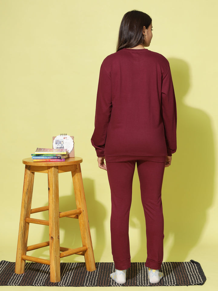 Chic Maroon Cotton Winter Tracksuits For Women