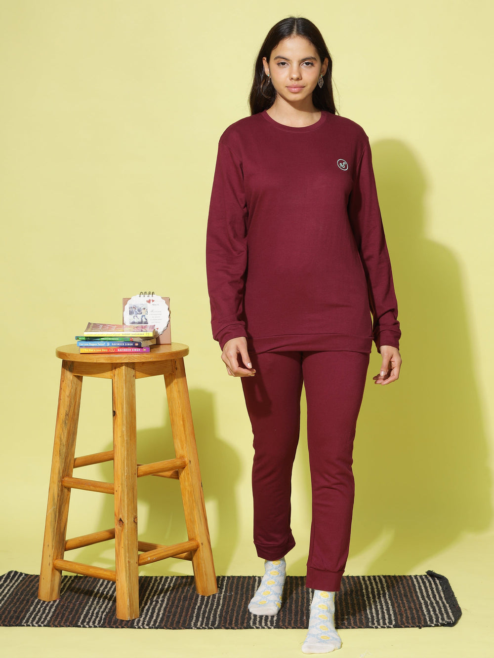 Chic Maroon Cotton Winter Tracksuits For Women