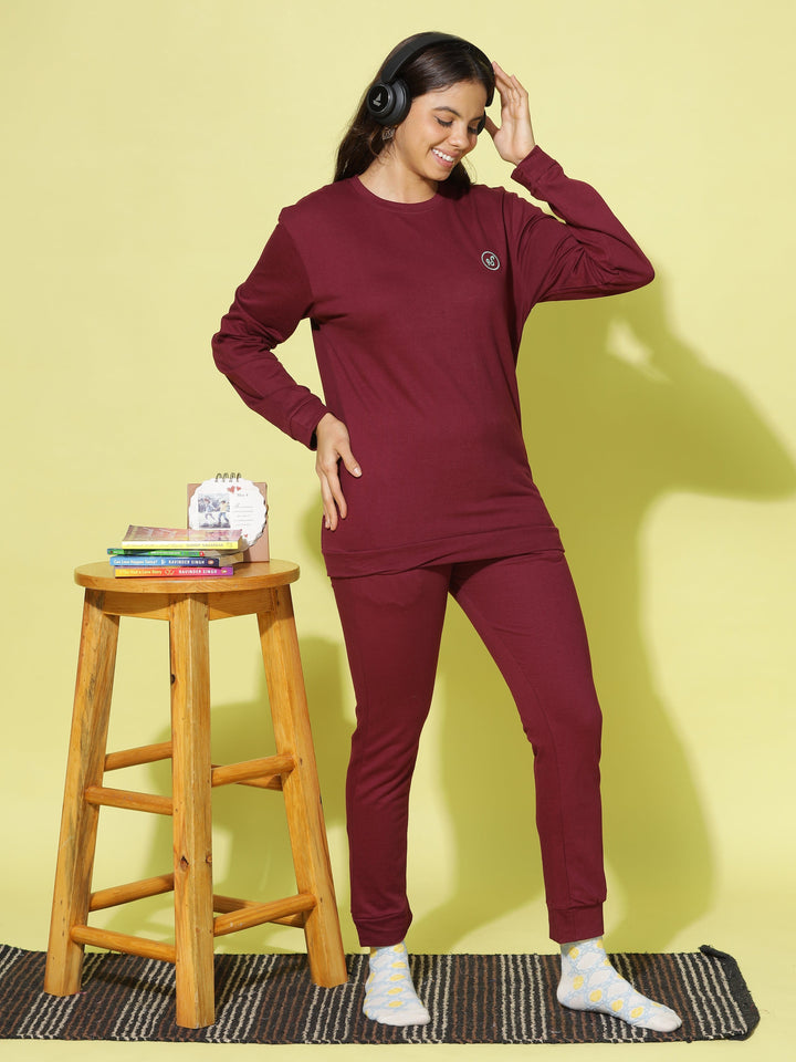 Chic Maroon Cotton Winter Tracksuits For Women