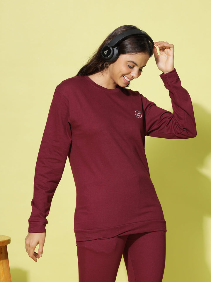 Chic Maroon Cotton Winter Tracksuits For Women