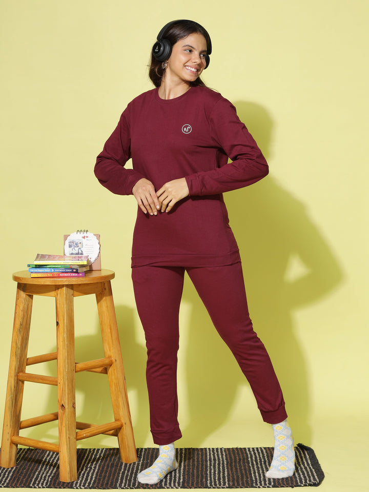 Chic Maroon Cotton Winter Tracksuits For Women