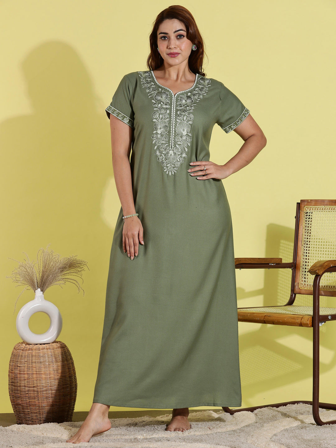 Luxurious Green Alpine Nighty for Women