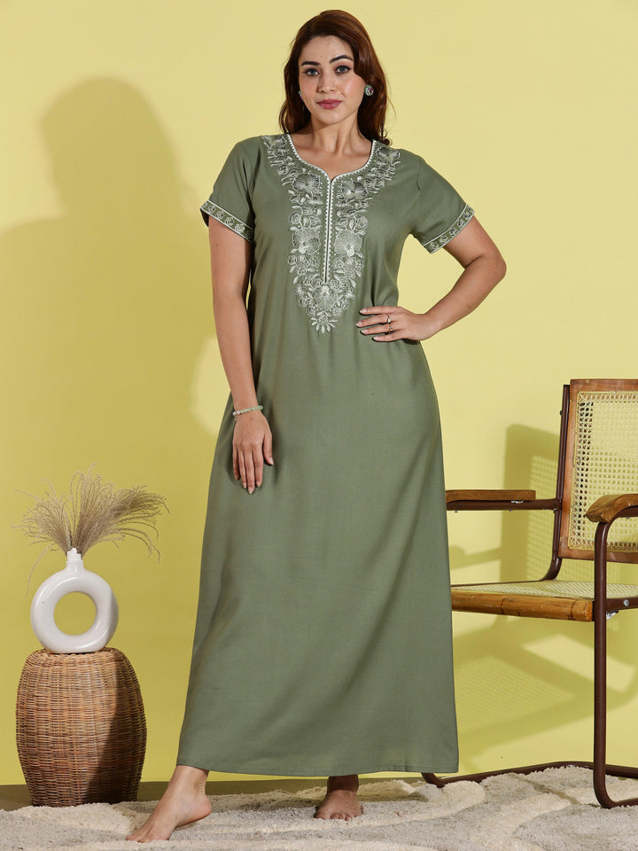 Luxurious Green Alpine Nighty for Women