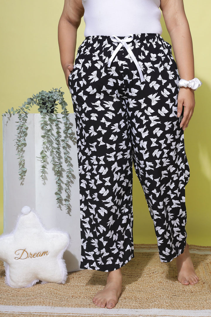 Chic Style Ribbon Black Palazzo Pants for Women