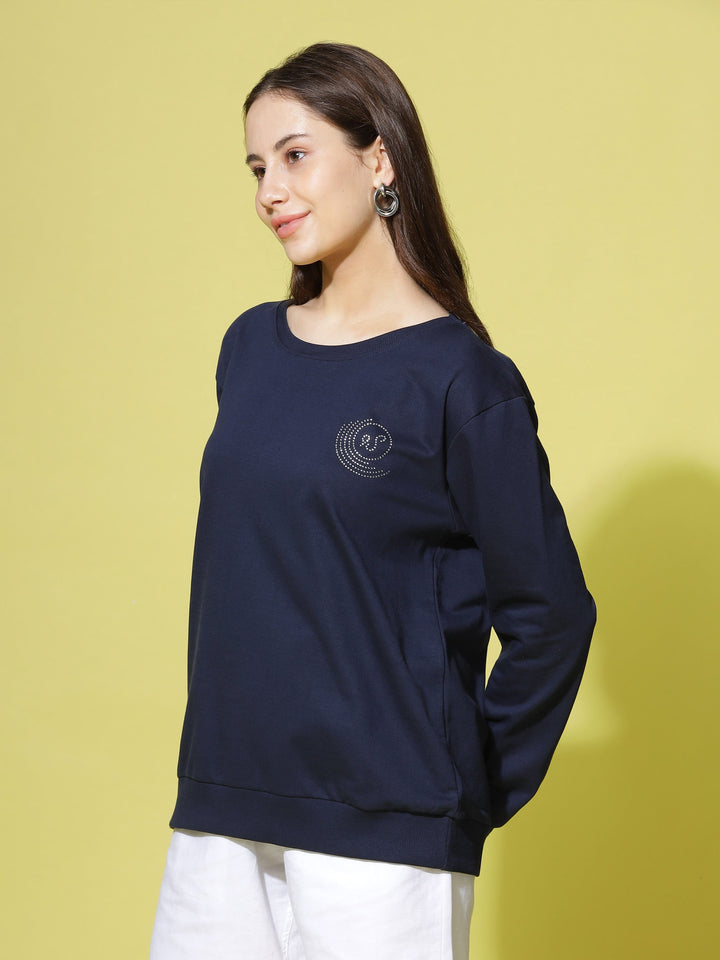 Sweatshirt  Shop Classic Cozy Navy Blue Full Sleeve Sweatshirt for Women- 9shines label