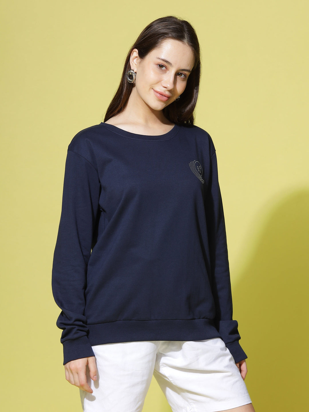 Sweatshirt  Shop Classic Cozy Navy Blue Full Sleeve Sweatshirt for Women- 9shines label