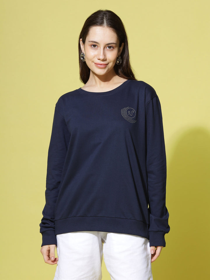 Sweatshirt  Shop Classic Cozy Navy Blue Full Sleeve Sweatshirt for Women- 9shines label