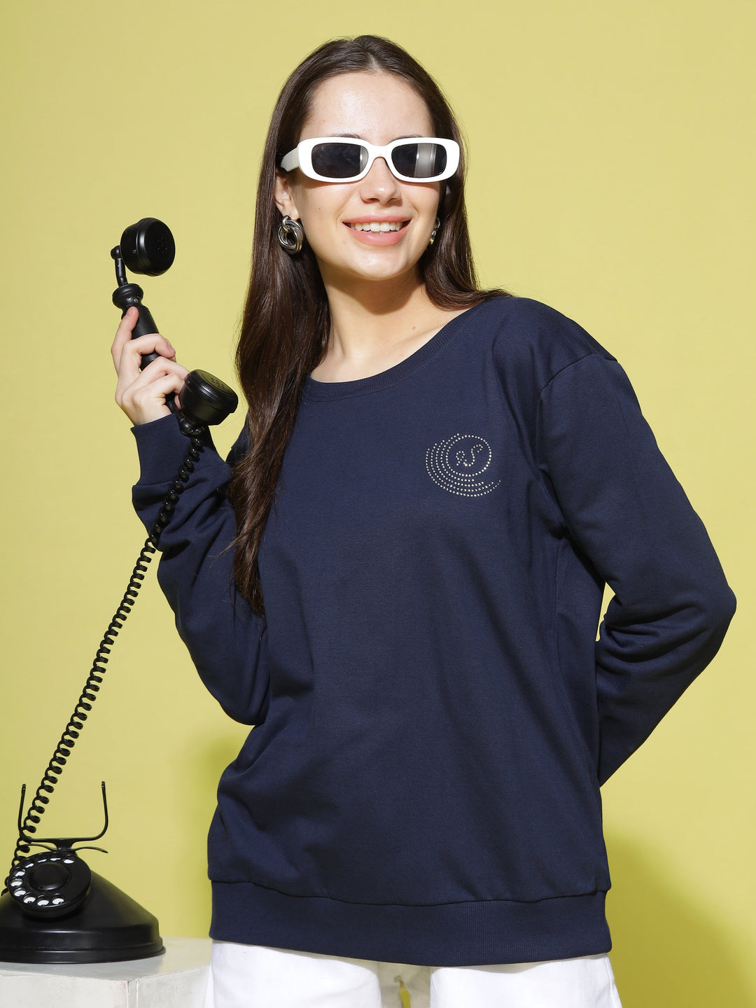 Sweatshirt  Shop Classic Cozy Navy Blue Full Sleeve Sweatshirt for Women- 9shines label