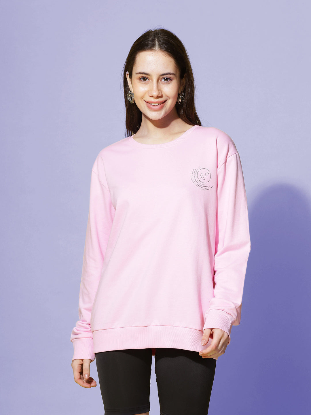 Sweatshirt  Shop Hosiery Cotton Baby Pink Sweatshirt for Women Online- 9shines label