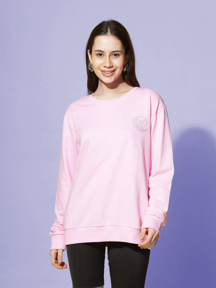 Sweatshirt  Shop Hosiery Cotton Baby Pink Sweatshirt for Women Online- 9shines label