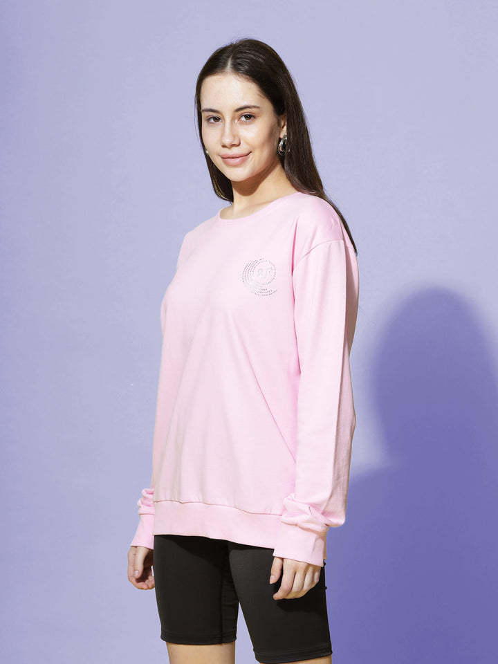 Sweatshirt  Shop Hosiery Cotton Baby Pink Sweatshirt for Women Online- 9shines label