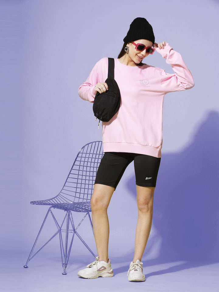 Sweatshirt  Shop Hosiery Cotton Baby Pink Sweatshirt for Women Online- 9shines label