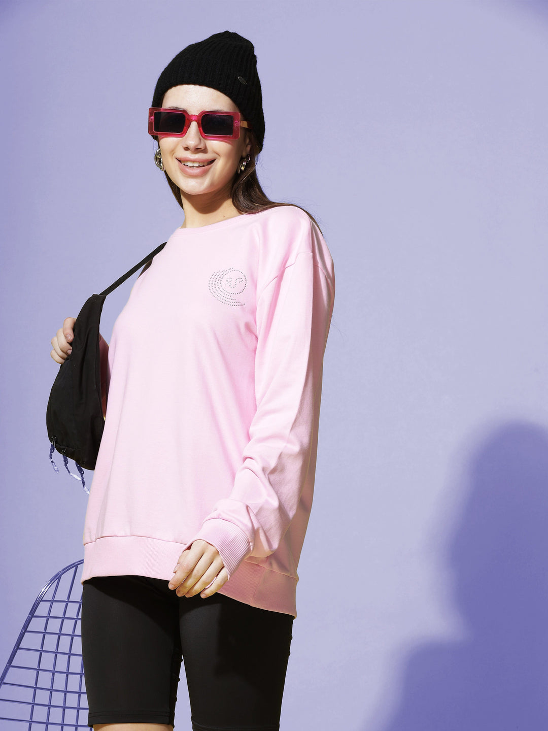 Sweatshirt  Shop Hosiery Cotton Baby Pink Sweatshirt for Women Online- 9shines label