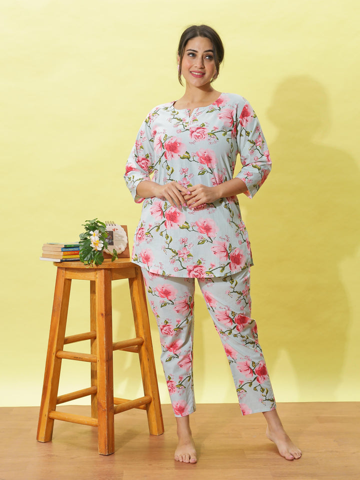 Light Mint Cotton Pajama Set for Women