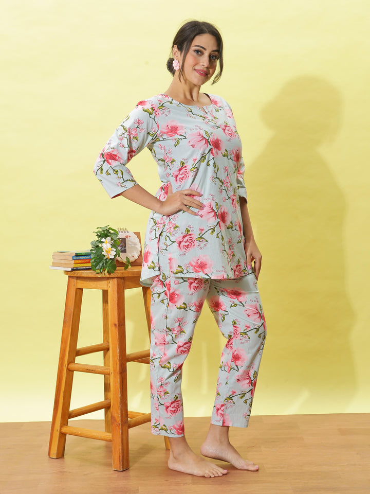 Light Mint Cotton Pajama Set for Women