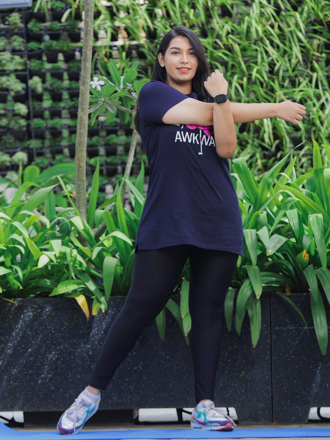 Premium Dark Blue Printed Long T-Shirt for Women