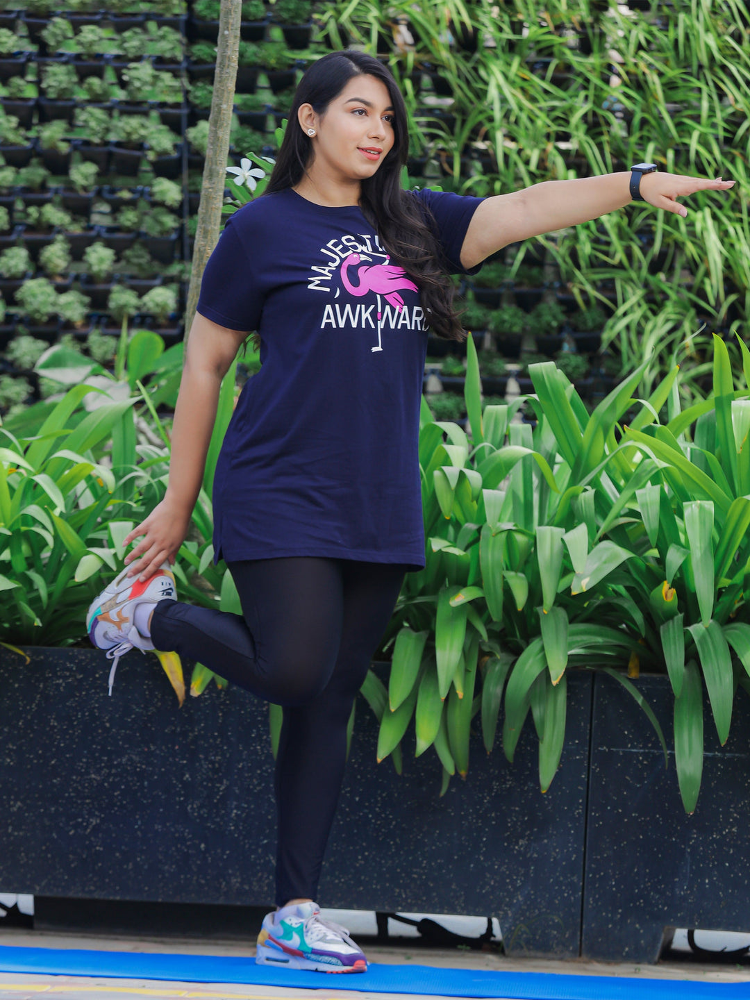 Premium Dark Blue Printed Long T-Shirt for Women