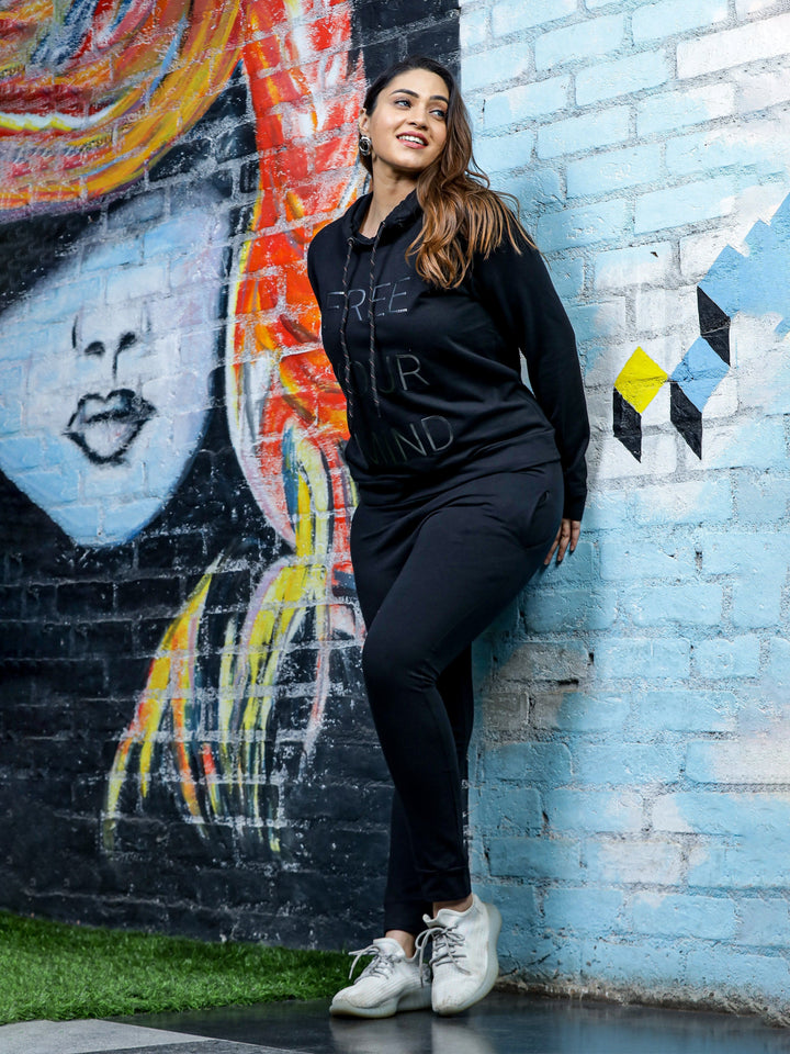 Chic Winter Black Cotton Track Suit For Women