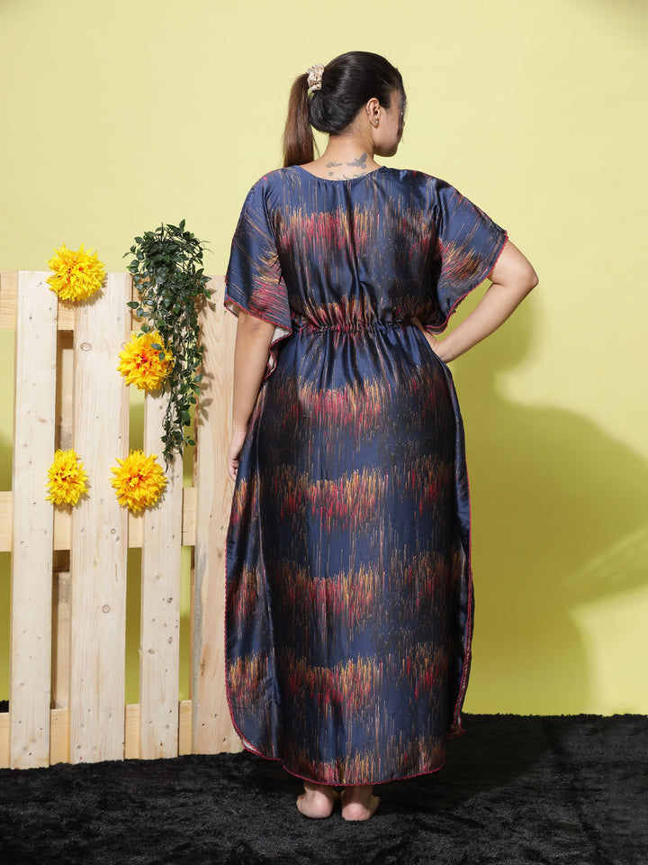 Navy Blue Satin Kaftan Dress for Women