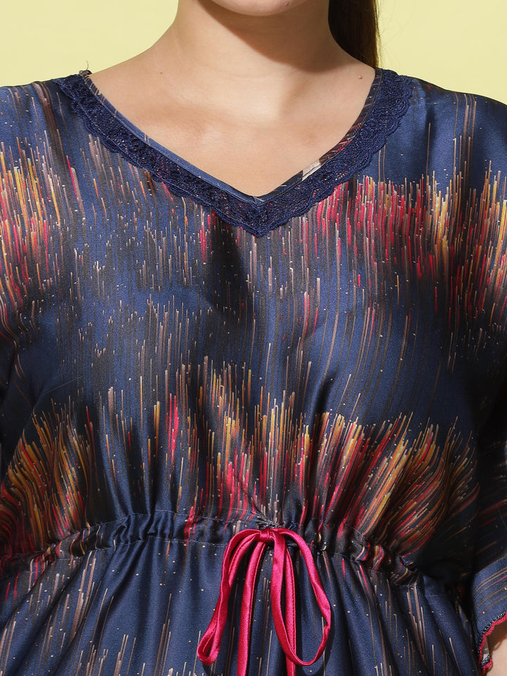 Navy Blue Satin Kaftan Dress for Women