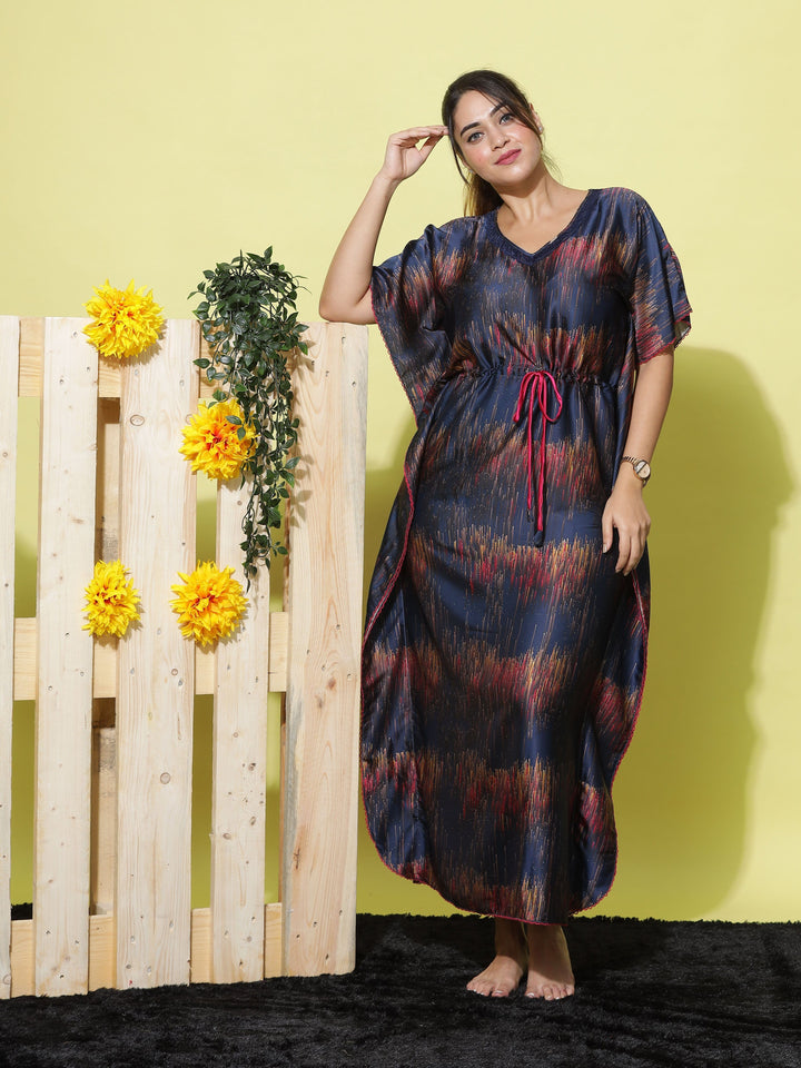 Navy Blue Satin Kaftan Dress for Women