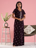 Deep Purple Hosiery Cotton Floral Designer Nighty for Women with Zip and Pocket