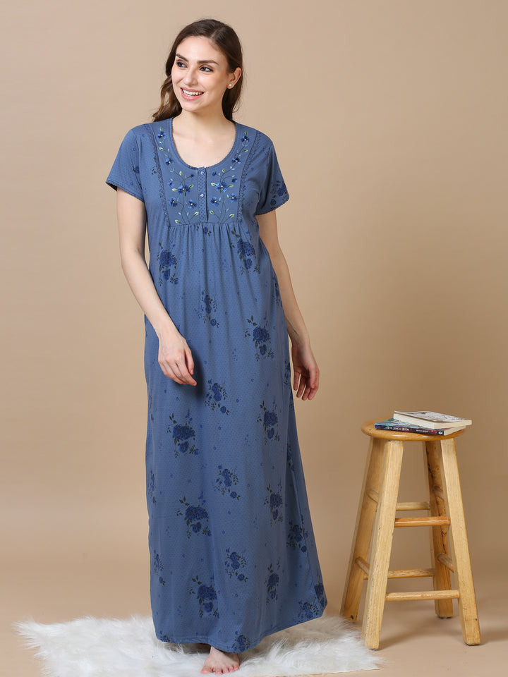 Trendy Powder Blue Alpine Cotton Designer Nighty